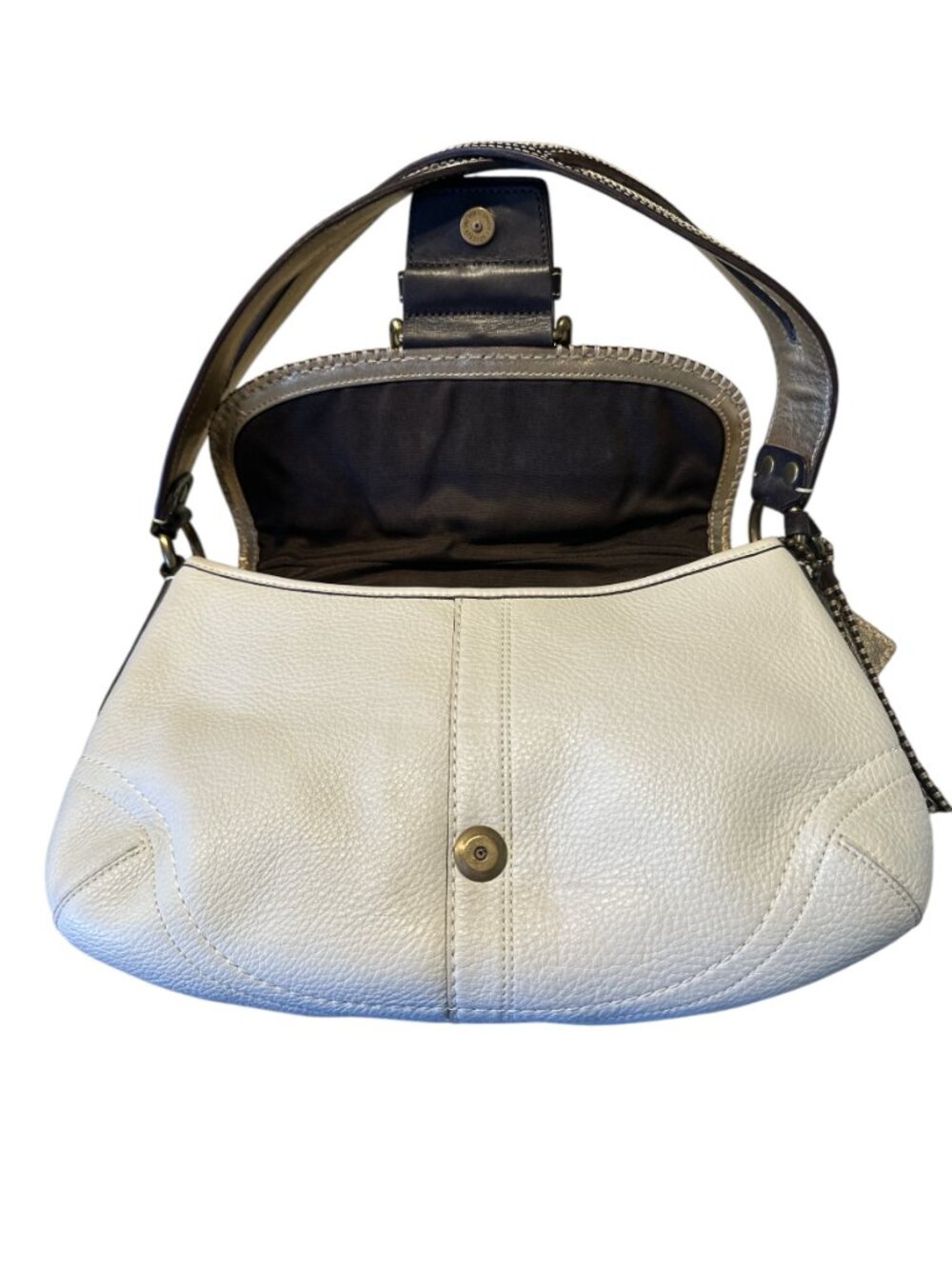 VTG Coach Soho Leather Y2K Studded Stitched Shoulder Flap Bag Chalk 10479 - Picture 4 of 16